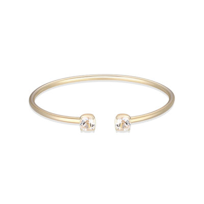 ELLE "Marble" Clear Quartz Cushion Cut Cuff Bangle - Gold