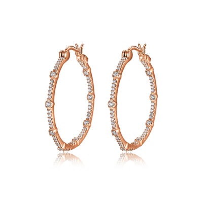 ELLE "Rodeo Drive" Sterling Silver Cubic Zirconia Station Hoop Earrings - Rose Gold