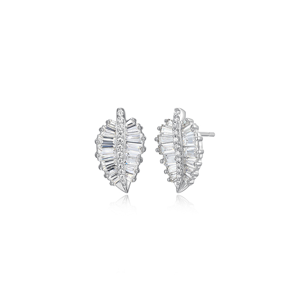 Diamondlite Cubic Zirconia Baguette Leaf Stud Earrings - Silver
