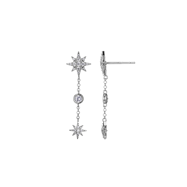 Goddess Diamondlite Cubic Zirconia Double Star Drop Station Earrings - Silver