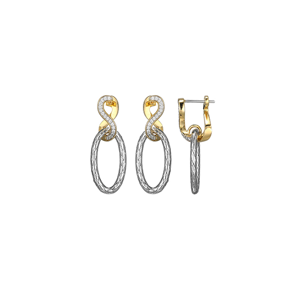 Charles Garnier Sterling Silver "New Mesh" Oval Drop On CZ Infinity Huggie Earrings - Silver & Gold