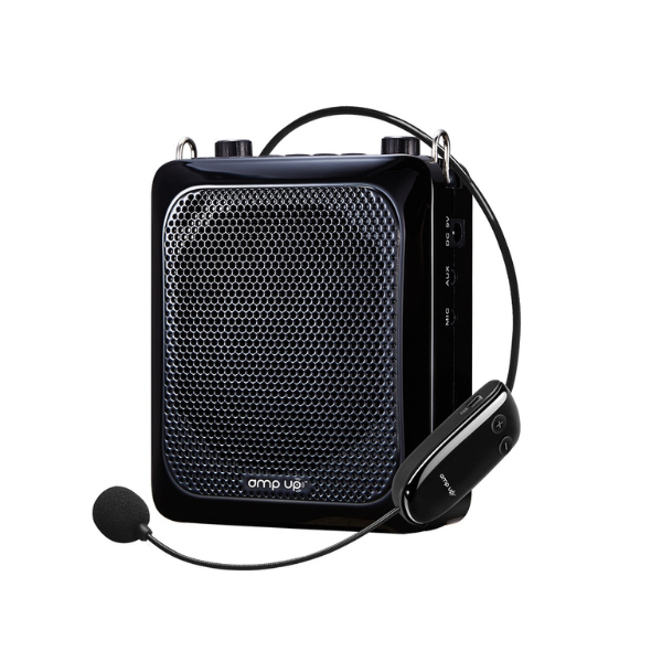 HamiltonBuhl Voice Amplifier Speaker 25W with Wireless Microphone up to 40 Channels Includes Carry Strap  and  Waistband Hook - Black
