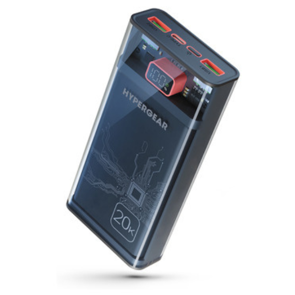 HyperGear Powerbank 20000mAh ClearCharge XL 3 Port USB-A x2 -22.5W- USB-C -20W- PD Fast Charge - Clear