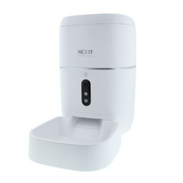 Nexxt Smart Home Wifi Pet Feeder 2K Webcam Scheduled Feedings  and  Portions 2 Way Communication Voice Recorder Night  and  Motion Sensor with Webcam - White