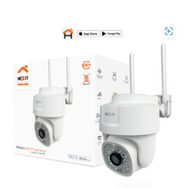 Nexxt Smart Home Outdoor Camera 2K 5MP Motion Activated PTZ Motorized 6x Zoom LED 850 Lumens IP65 2 Way Communication Colour Night Vision RJ45 Port Google or Alexa - White