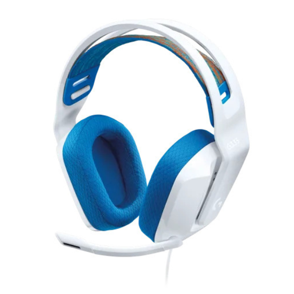 Logitech Gaming Headset G335 with Boom Mic Light Weight Suspension Headband 3.5mm Soft Memory Foam Pads - Blue  and  White