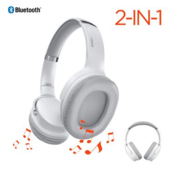 HyperGear Bluetooth Headset  and  Speakers 2-in-1 Design Flip Out to Create Speakers 3W Dynamic Bass Mic Over Ear Memory Foam - White