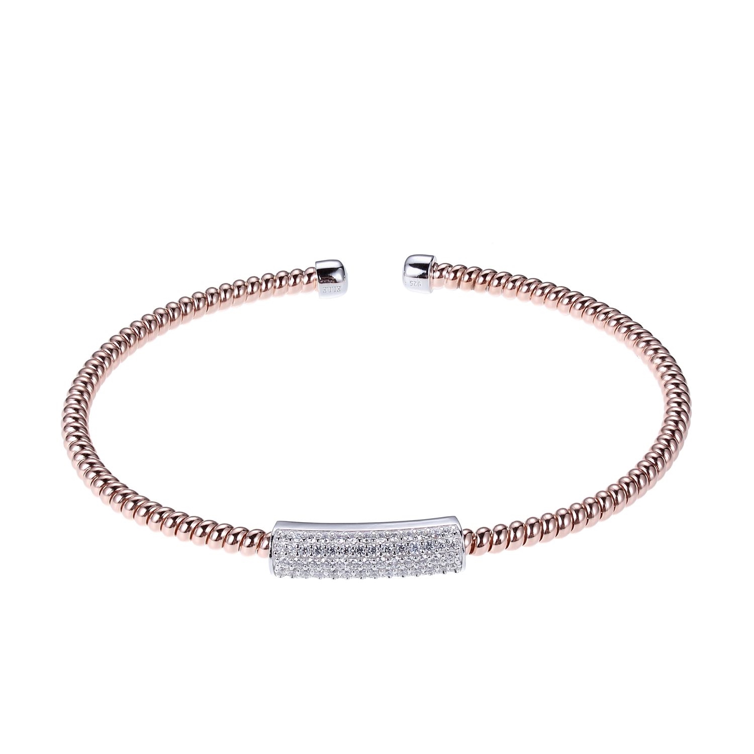 Charles Garnier Spiral CZ Round Arc Bar Cuff - Rose Gold