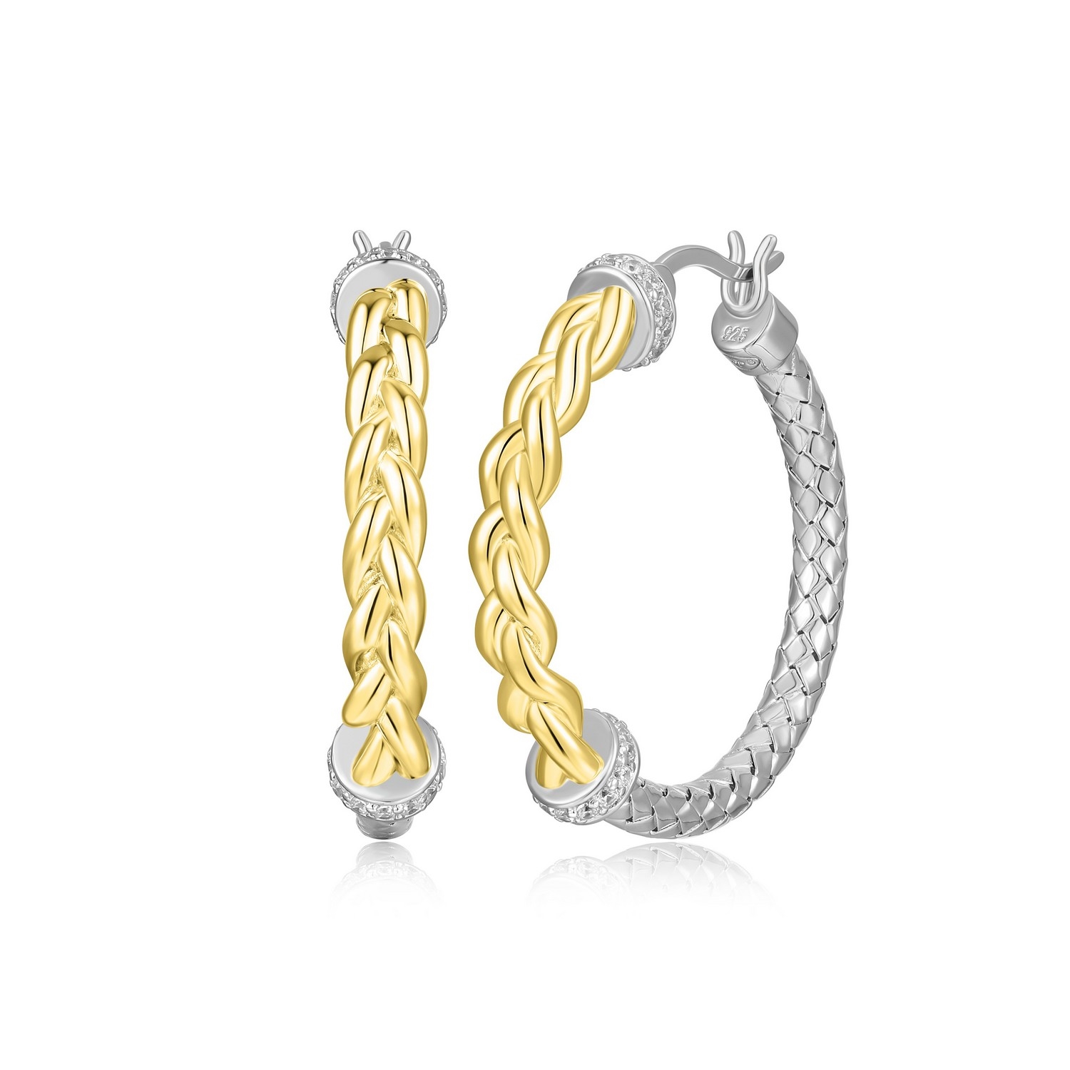 Charles Garnier New Mesh Half Rope Hoop Earrings - SIlver and Gold