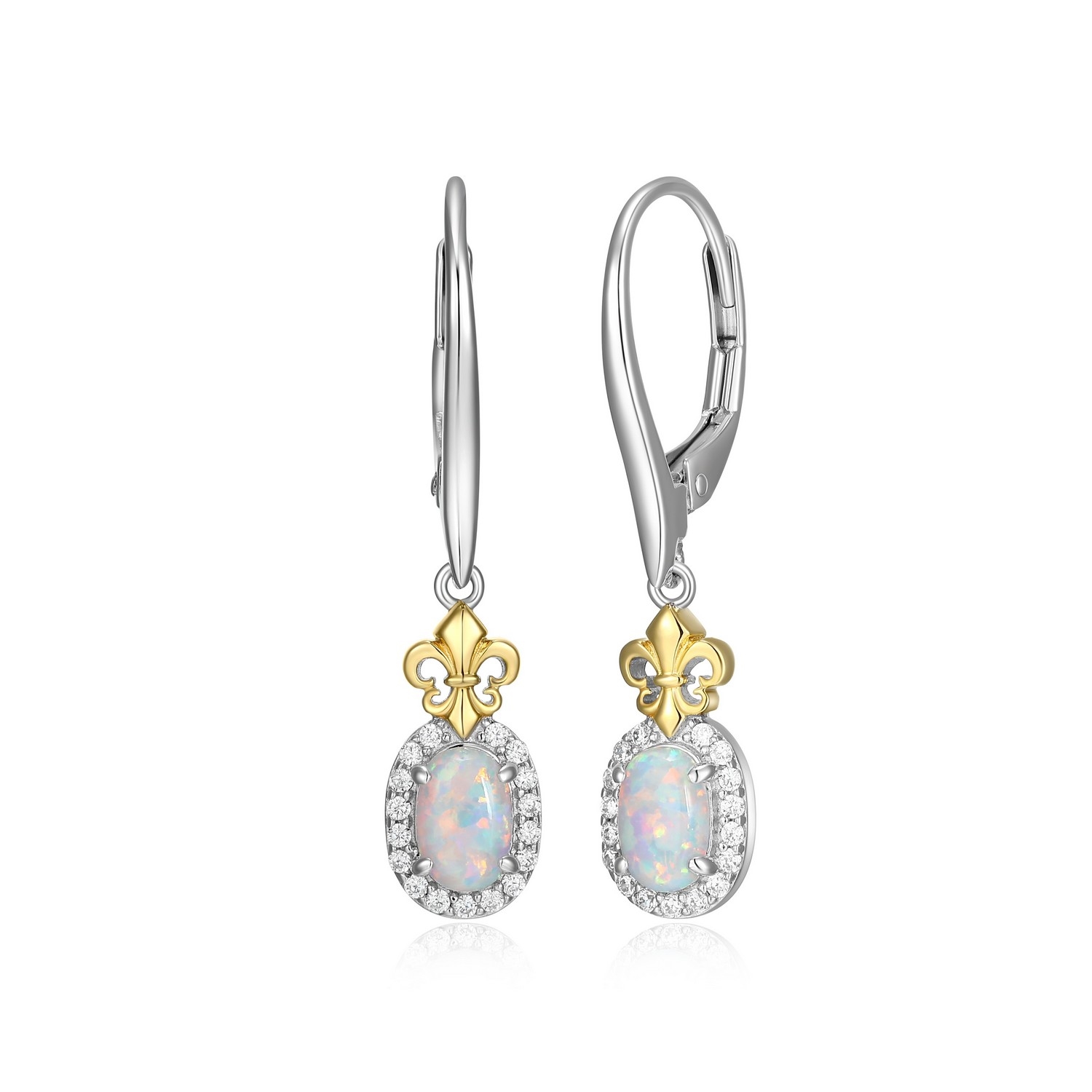 Charles Garnier Lopal Created Opal Oval Earrings - Silver