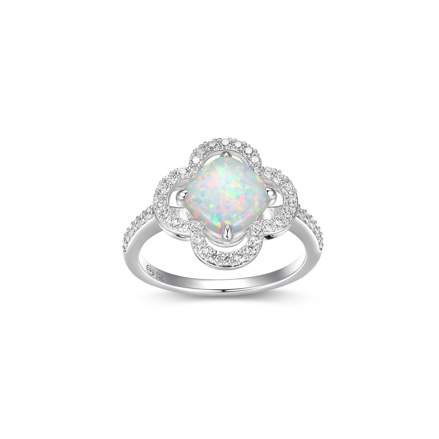 Charles Garnier Lopal CZ Created Opal Cushion Ring Size 6 - Silver