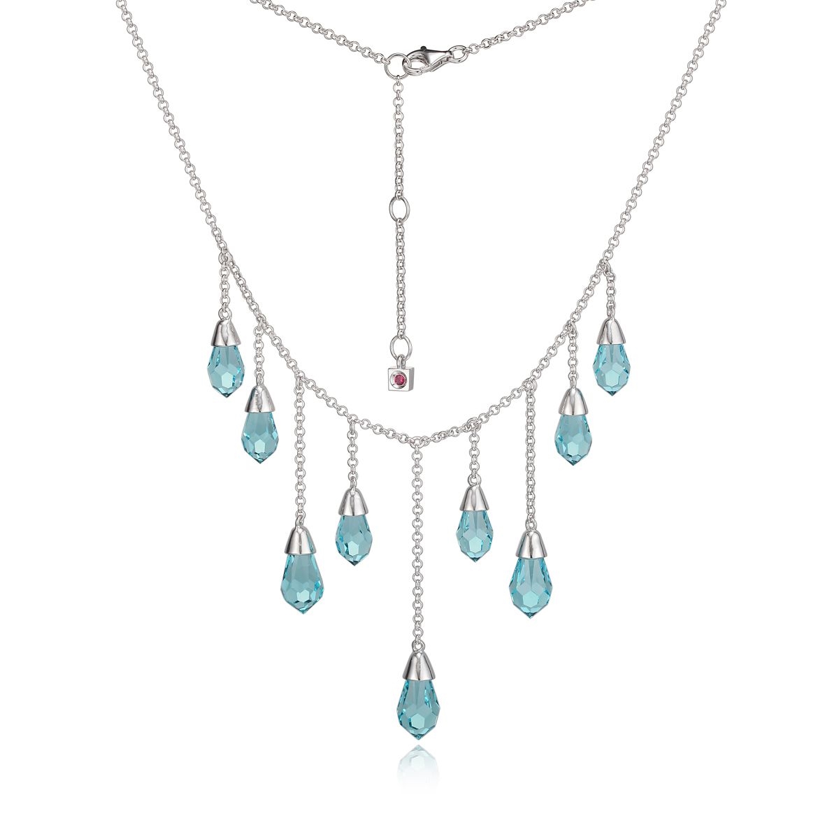 ELLE Starpoint Blue Swarovski Crystals Drop Necklace - Silver
