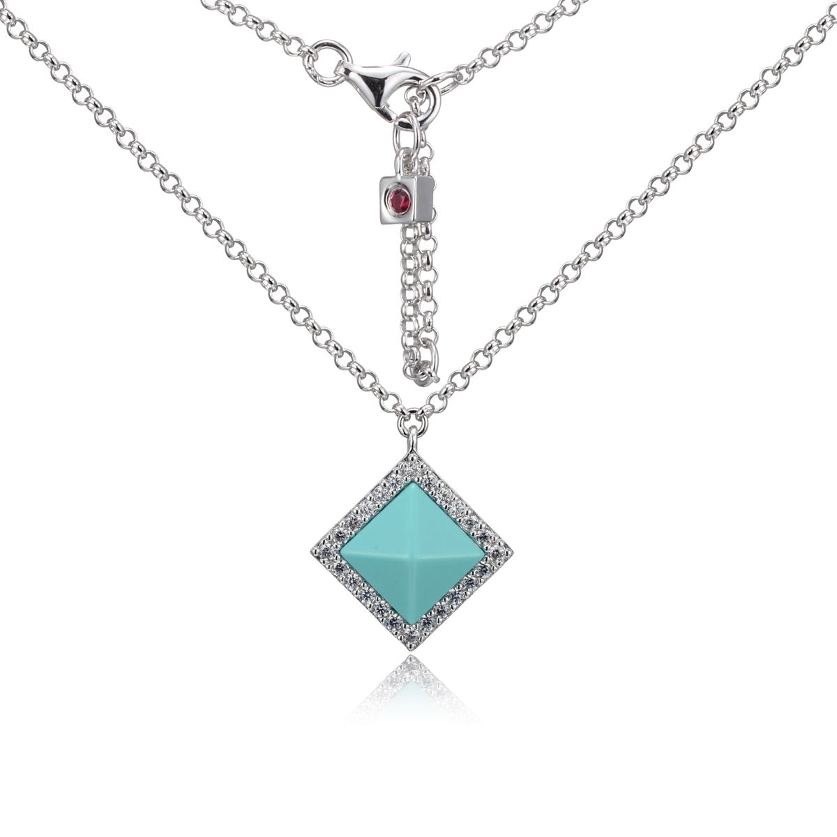 ELLE Nefer Simulated Turquoise and Cubic Zirconia Pyramid Necklace - Silver