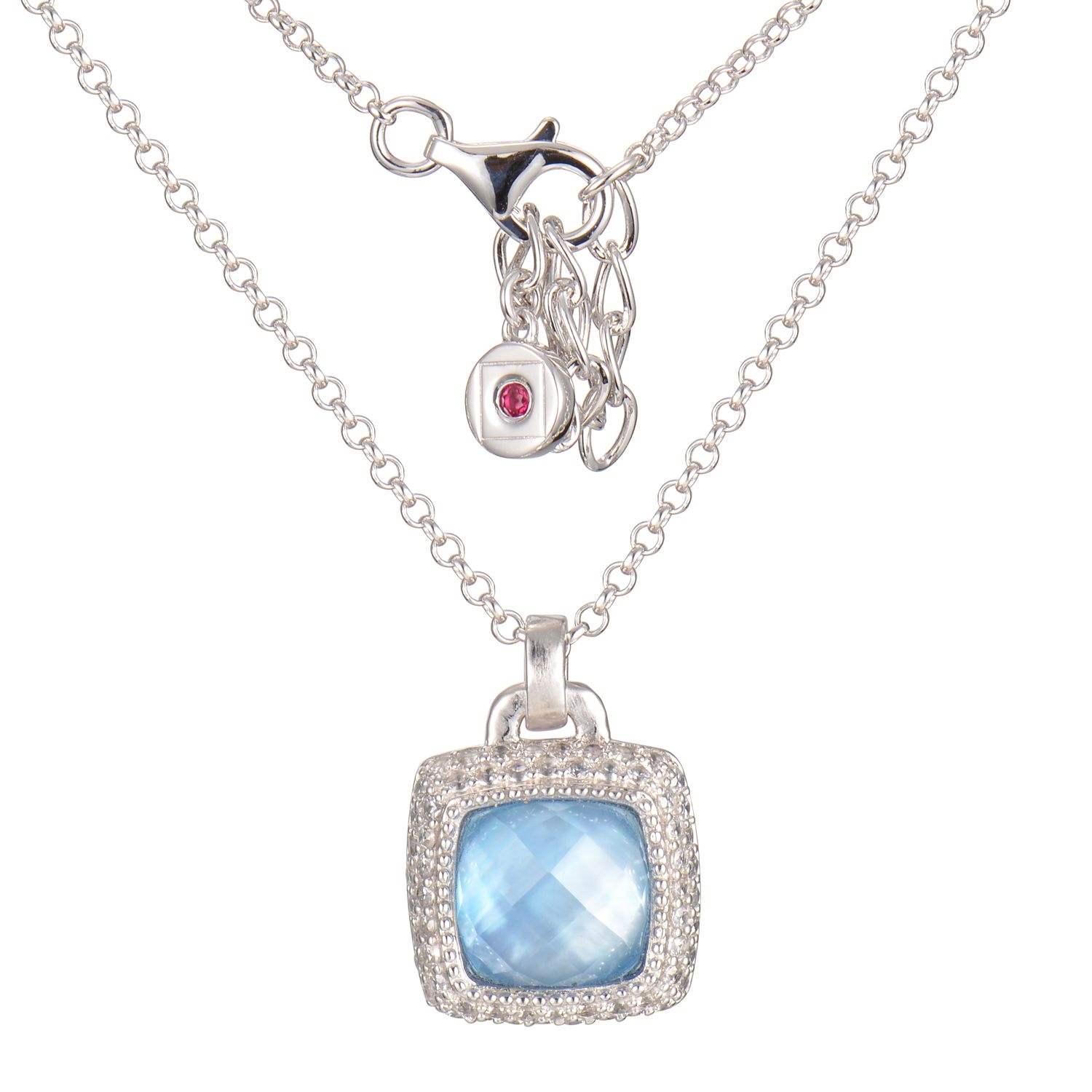 ELLE Divine Blue Mother of Pearl and White Crystal Doublet Necklace - Silver