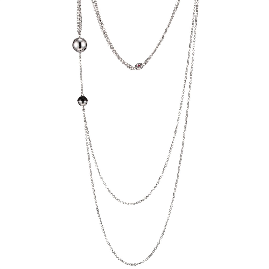ELLE Posh Black Agate Double Strand Necklace - Silver