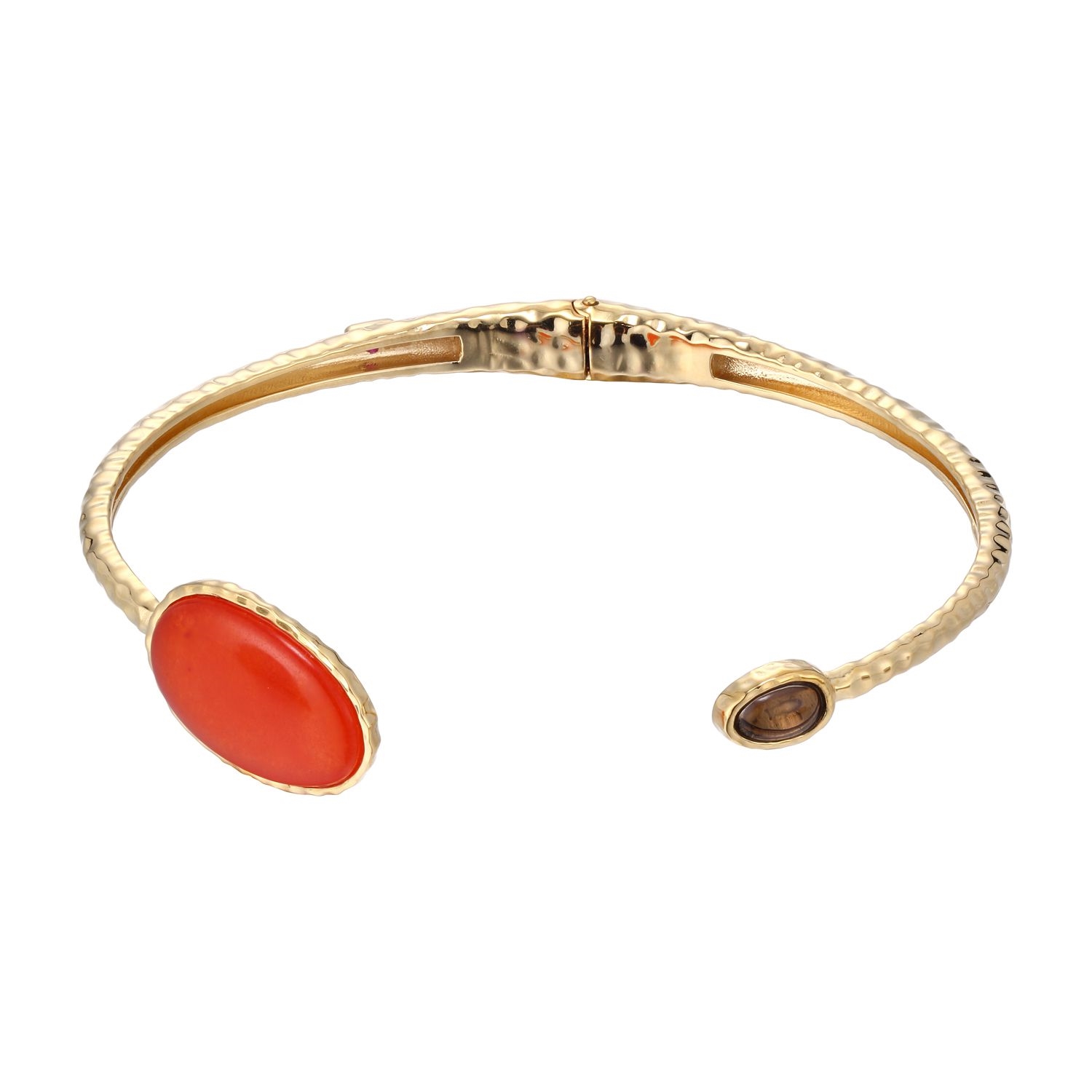 ELLE Fire and Ice Dyed Orange and Smoky Quartz Open Bangle Bracelet - Gold