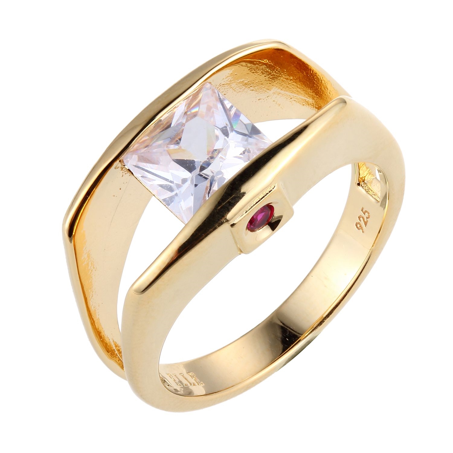 ELLE Cubic Zirconia Princess Cut Solitaire Ring Size 7 - Gold