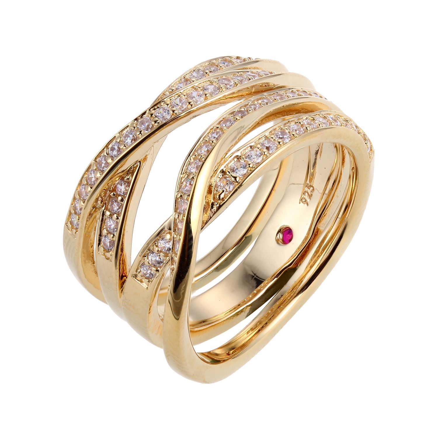 ELLE River Wide Criss Cross Channel Set Ring Size 7 - Gold