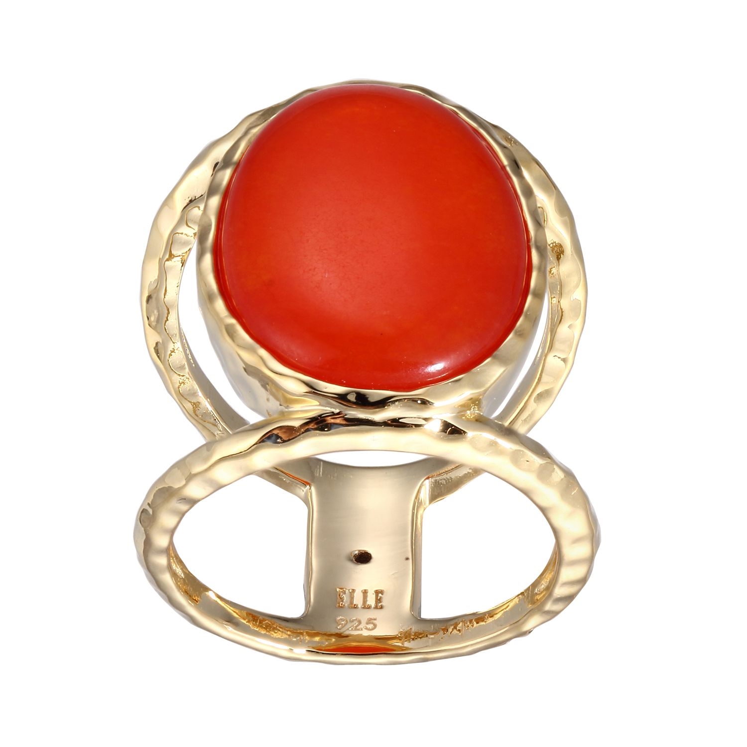 ELLE Fire and Ice Dyed Orange Quartz Wide Ring Size 7- Gold