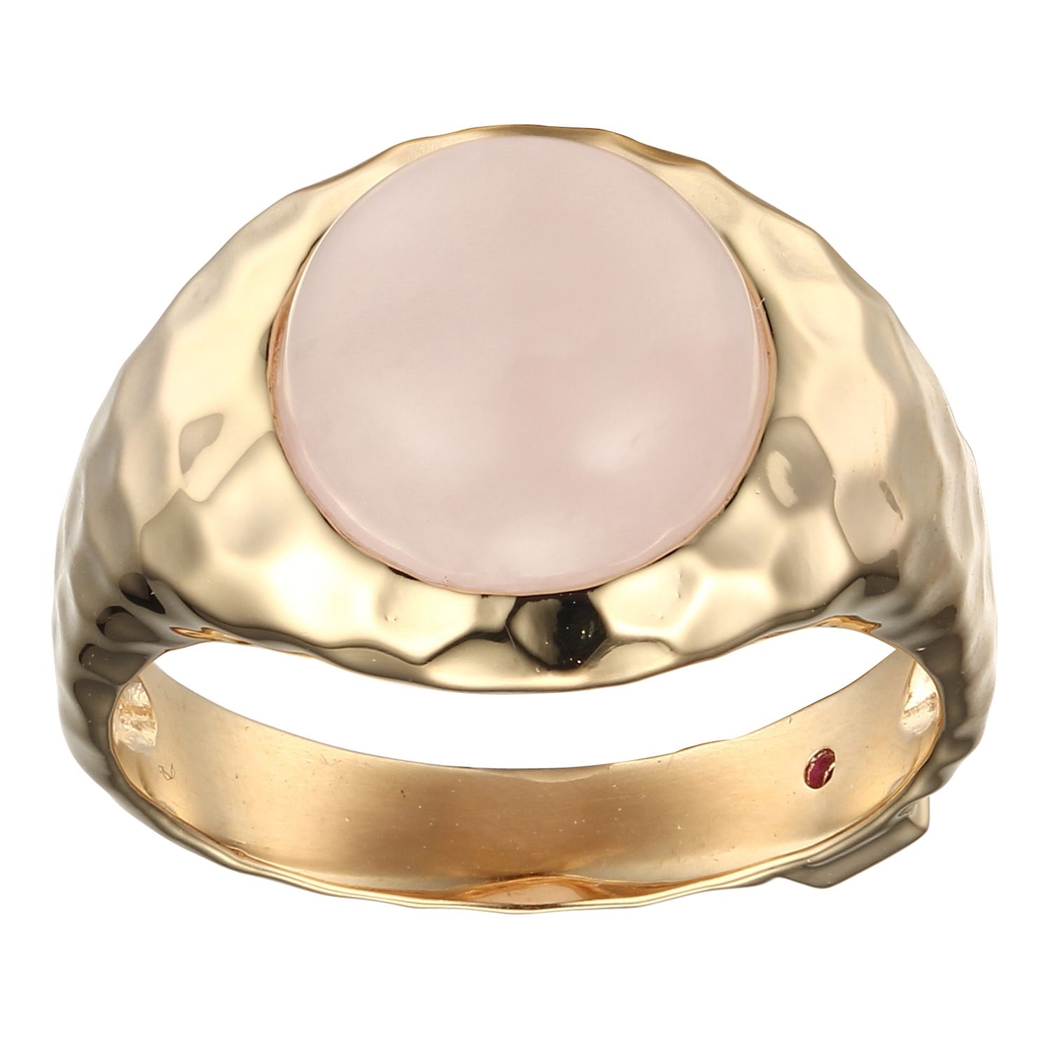 ELLE View Round Rose Quartz Ring Size 7 - Gold