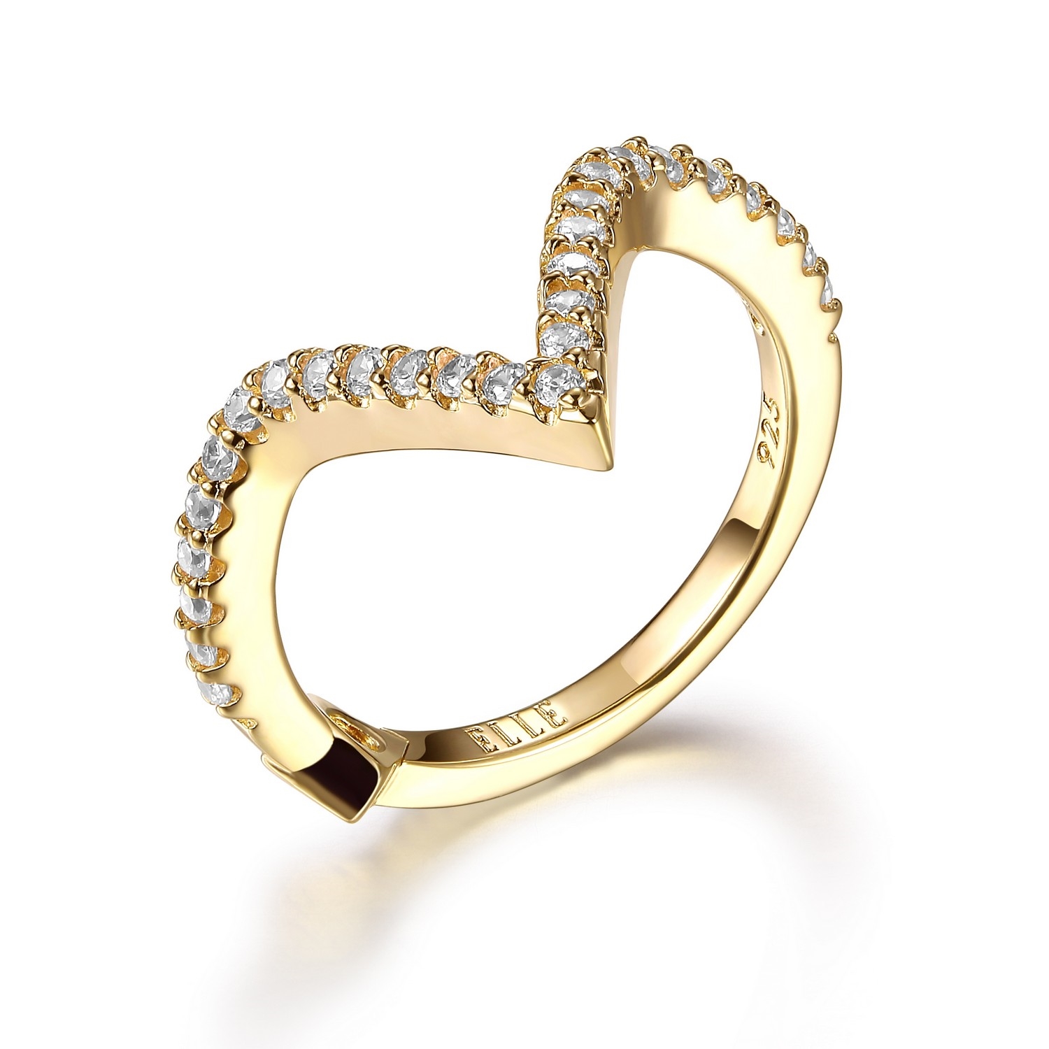 ELLE Rodeo Drive Cubic Zirconia Chevron Midi Ring Size 4 - Gold