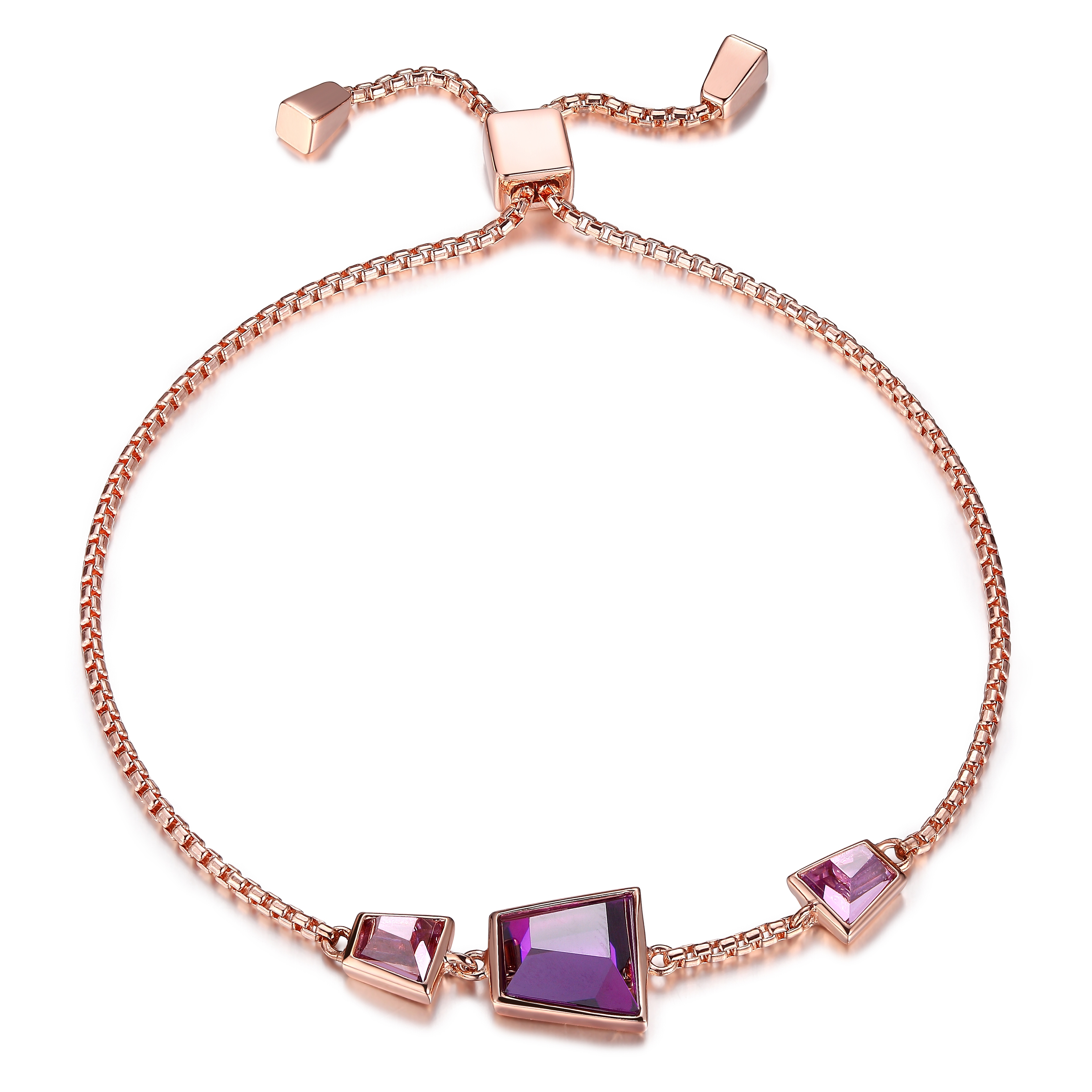 ELLE Paradox Purple Red Cubic Zirconia Bolo Bracelet - Rose Gold