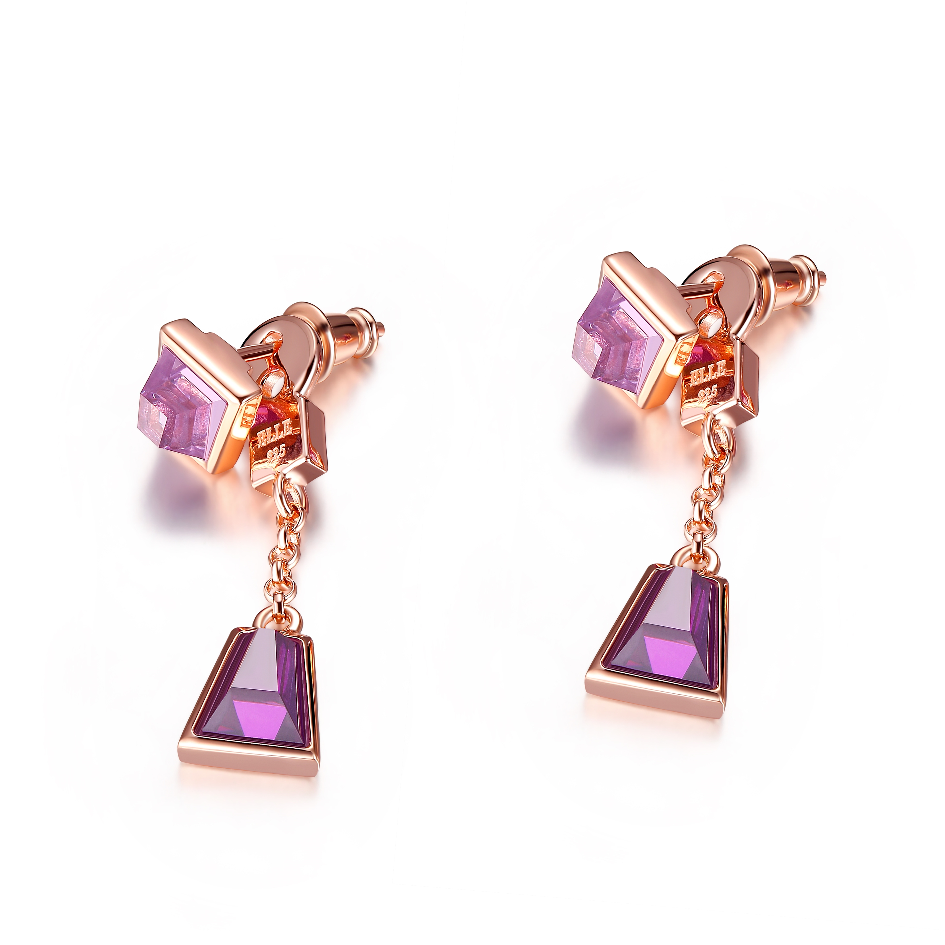 ELLE Paradox Purple Red Cubic Zirconia Post Earrings - Rose Gold