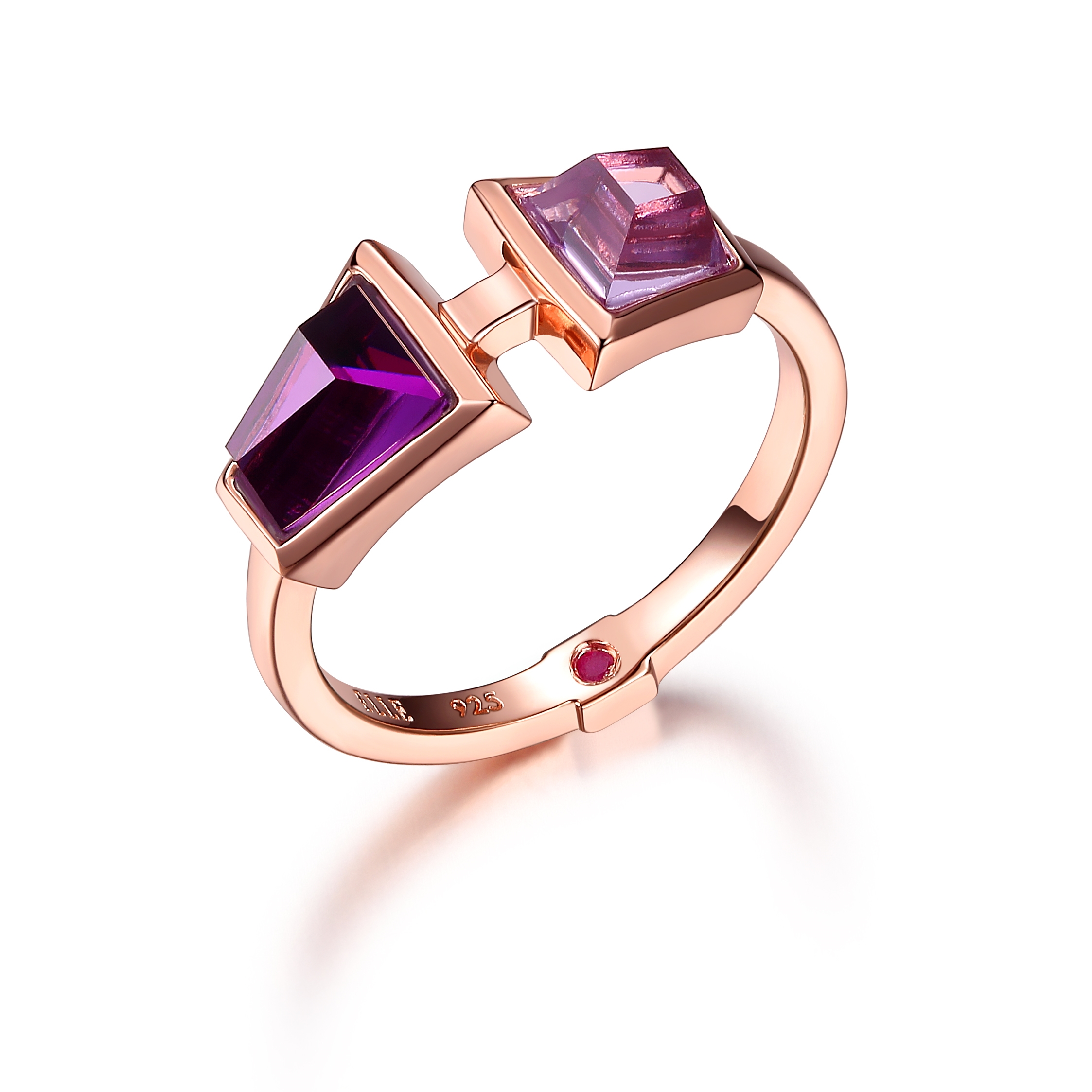 ELLE Paradox Purple Red Cubic Zirconia Ring Size 6 - Rose Gold