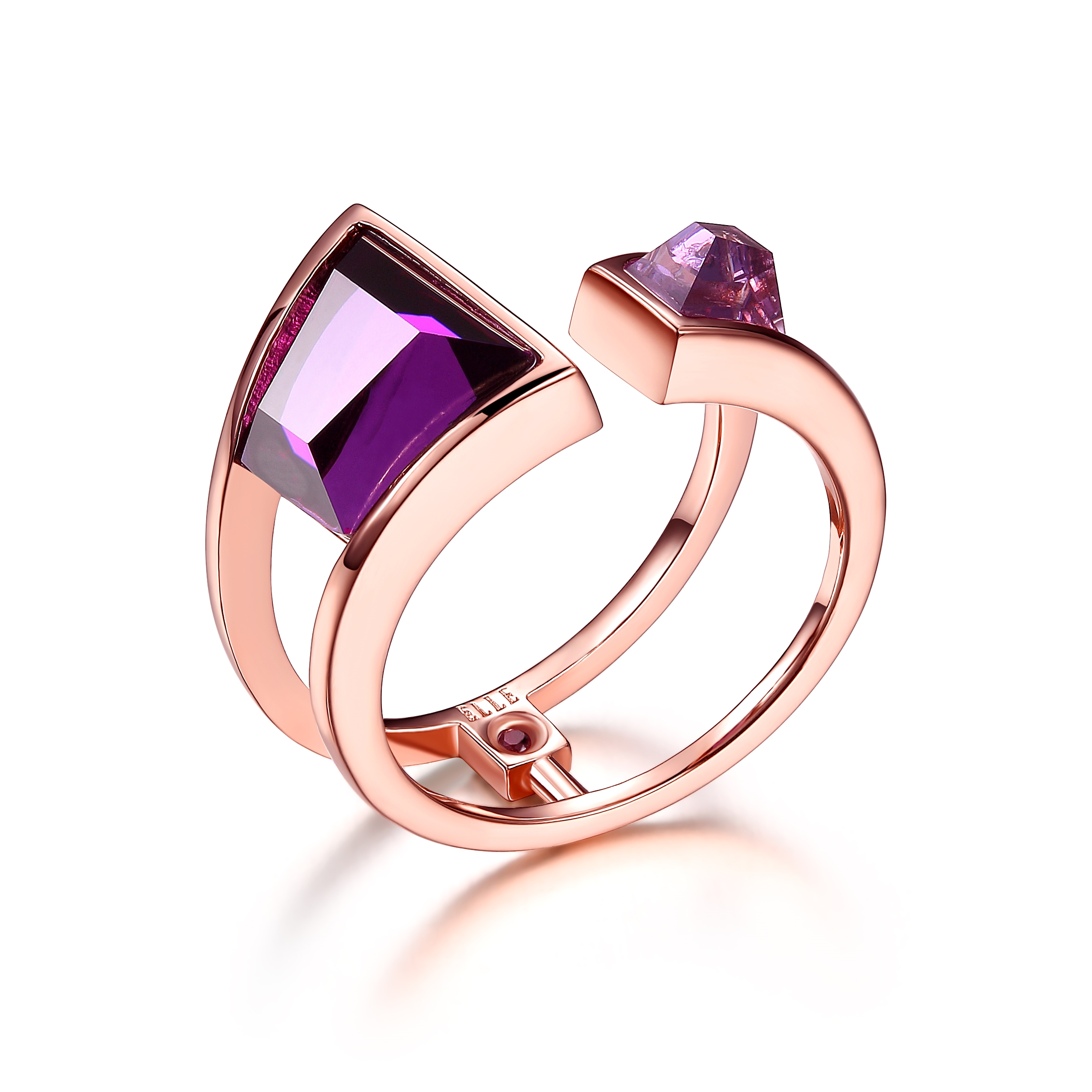 ELLE Paradox Purple Red  Cubic Zirconia Open Ring Size 7 - Rose Gold