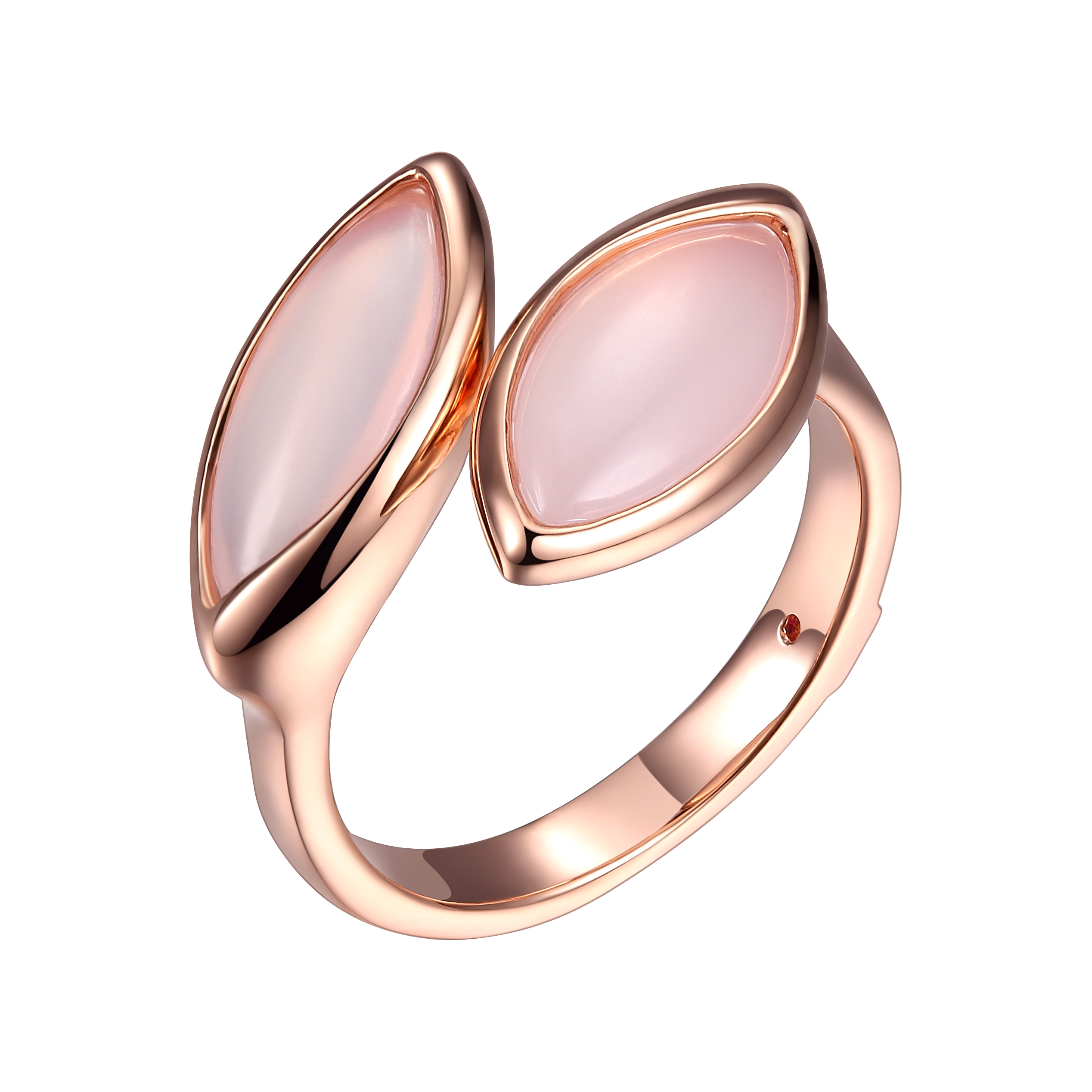 ELLE Blink Pink Chalcedony Bypass Hug Ring Size 7 - Rose Gold