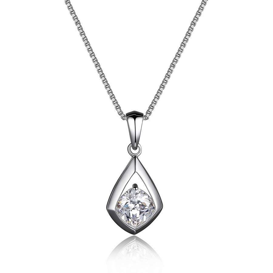 ELLE Promise Cubic Zirconia Solitaire Drop Necklace - Silver