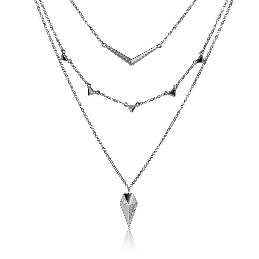 ELLE Stiletto Interchangeable Three Layer Necklace - Silver