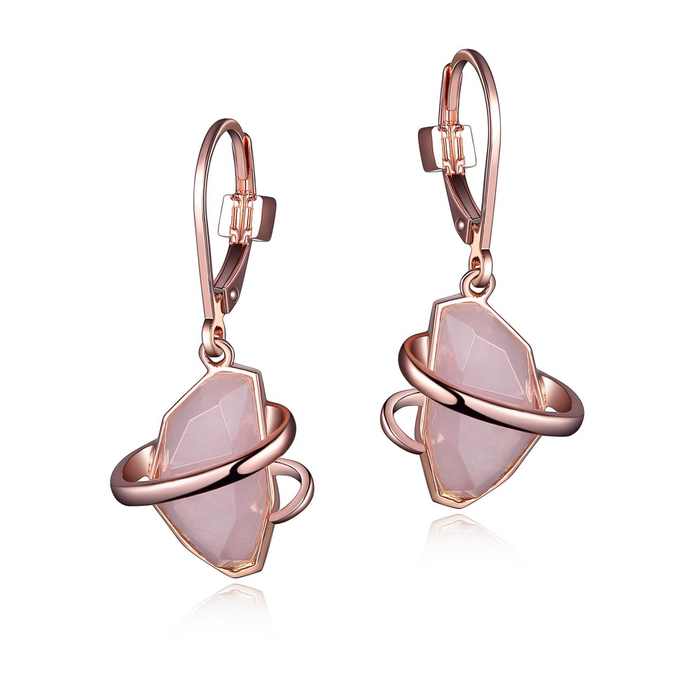 ELLE Bouquet Dark Rose Quartz Lever Back Earrings - Rose Gold