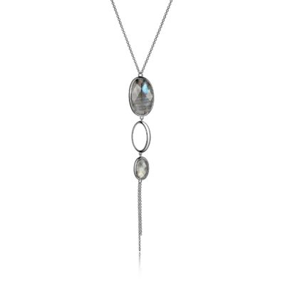 ELLE Mystere Checkerboard Labradorite Long Necklace - Silver