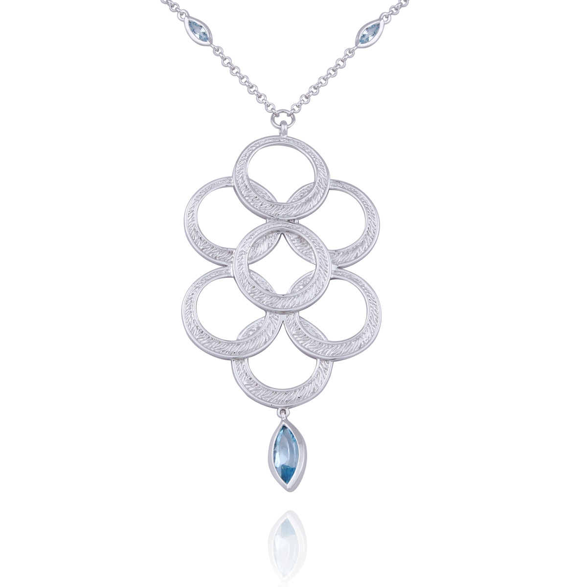 ELLE Ambrosia Sky Blue Topaz Cascading Circle Necklace - Silver