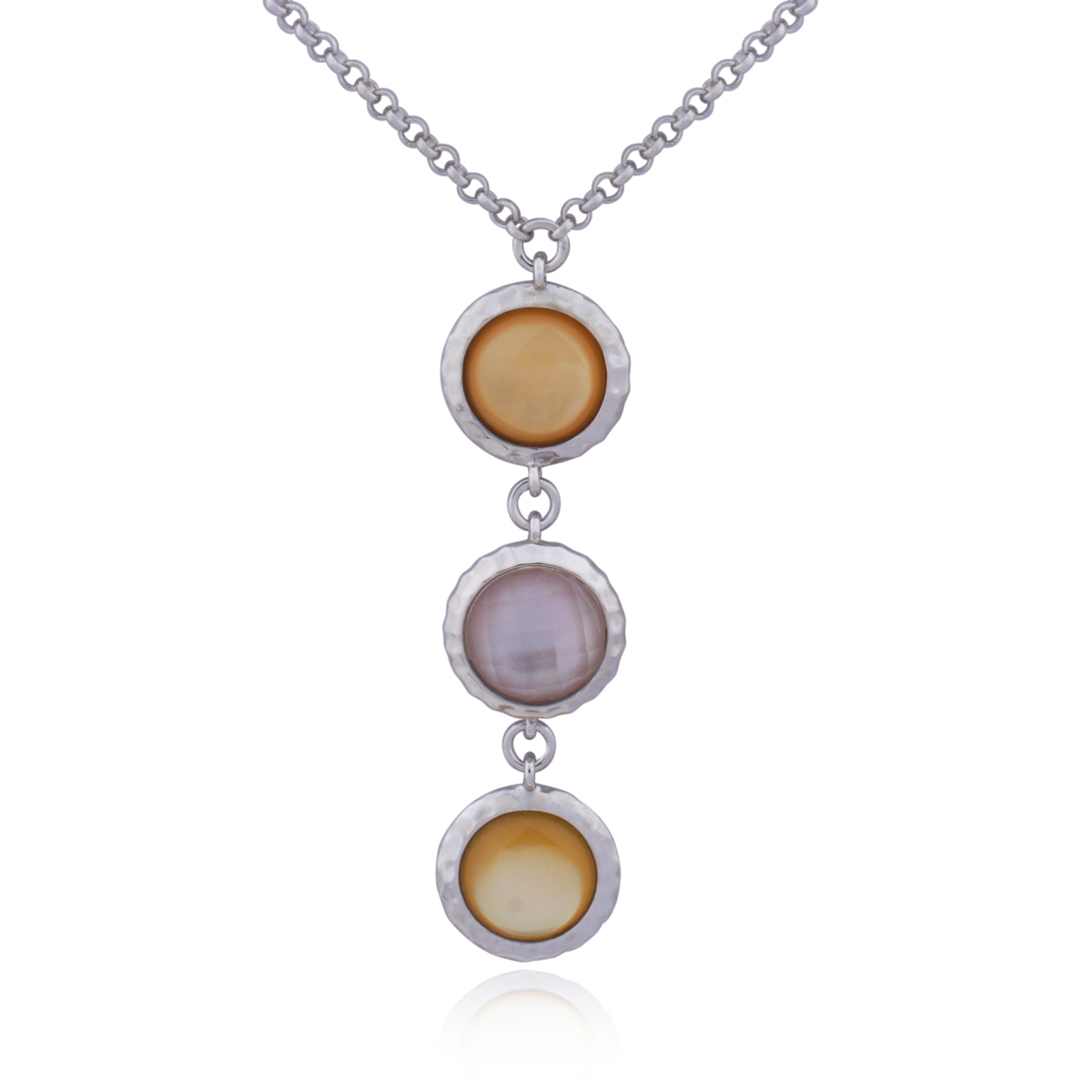 ELLE Sunrise Mother of Pearl White Crystal Necklace - Silver