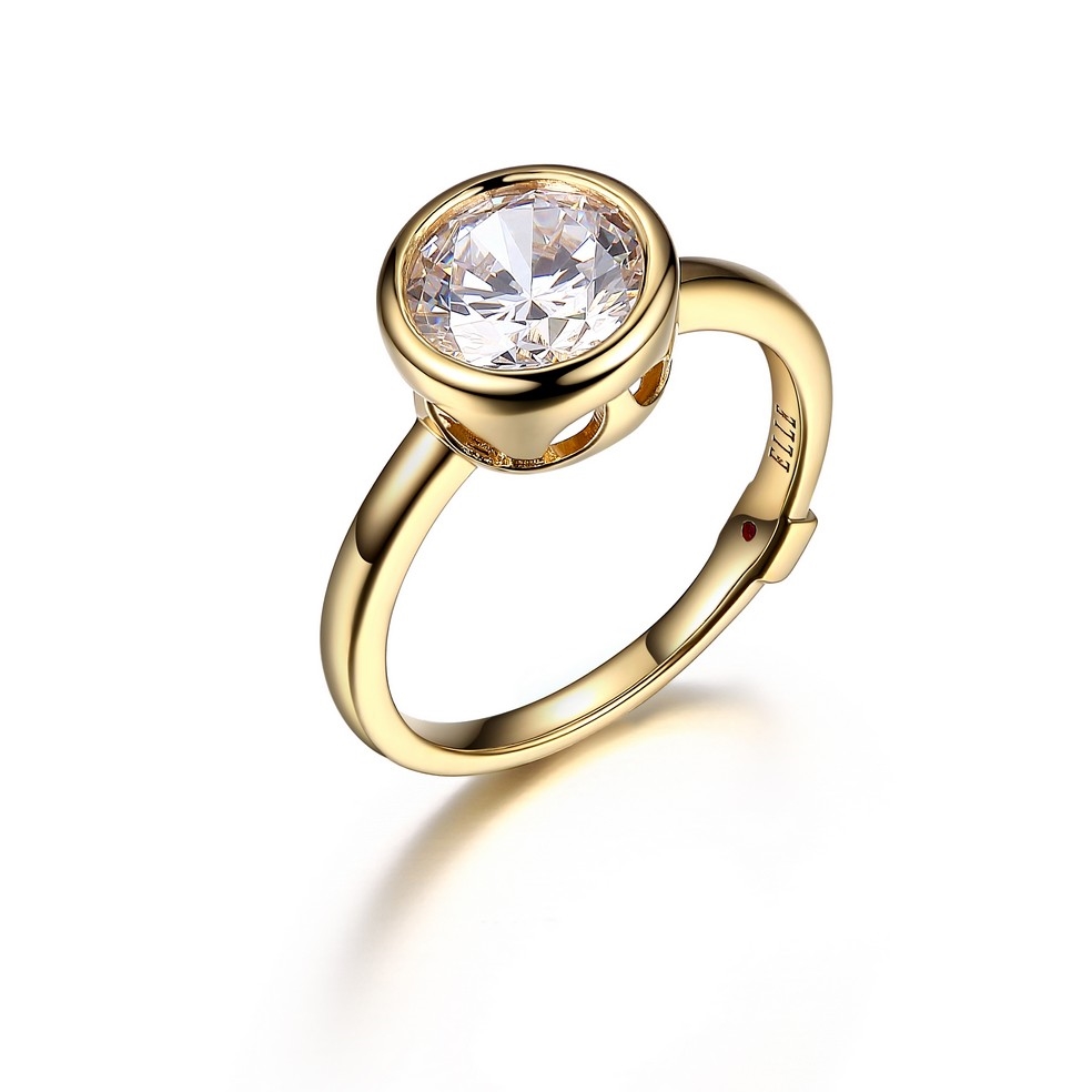 ELLE Promise Bezel Set Cubic Zirconia Solitaire Ring Size 7 - Gold
