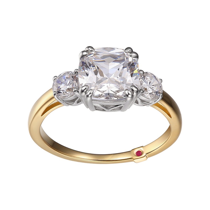 ELLE Royal Square Cushion Cut and Round Cubic Zirconia Trinity Ring Size 7