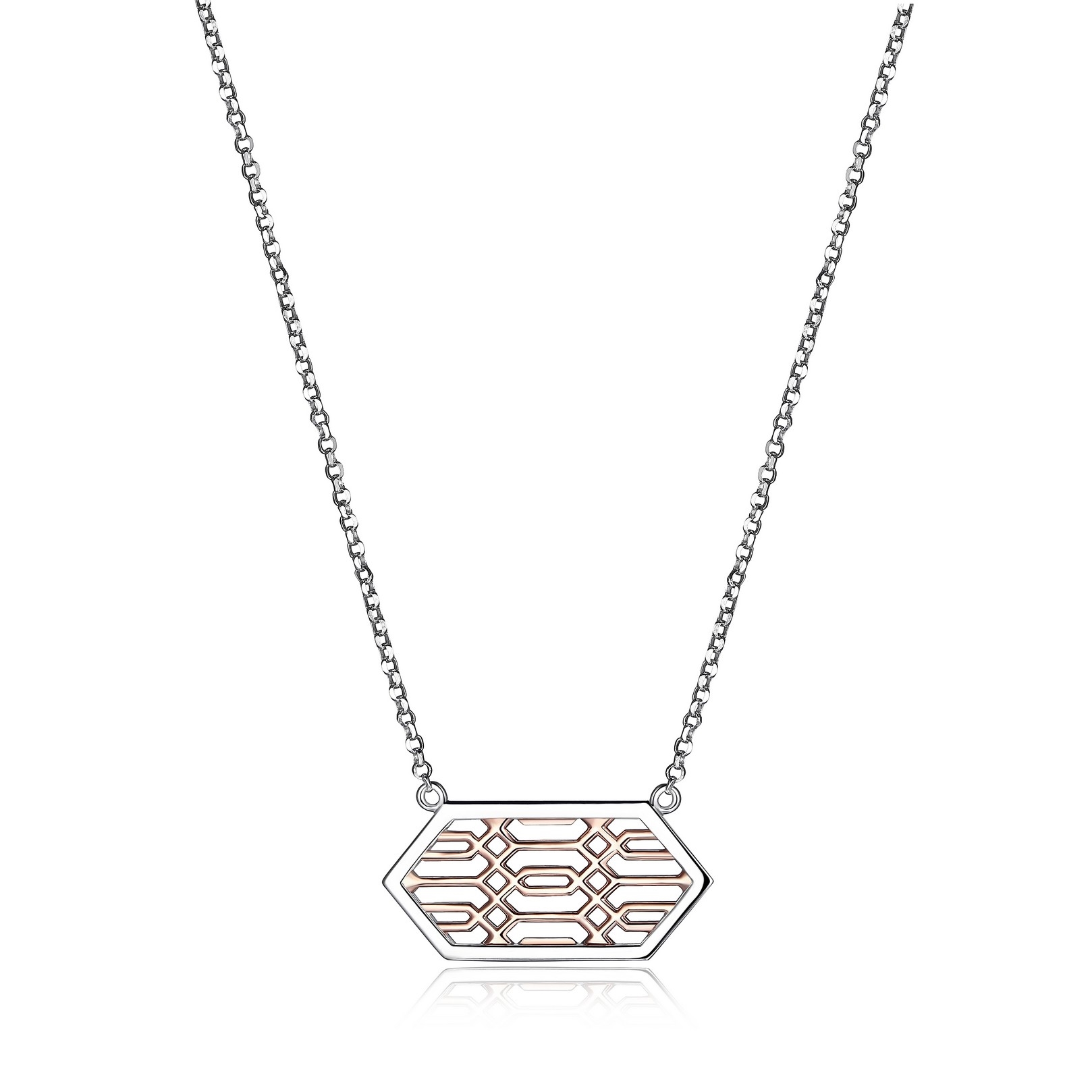 ELLE Lattice Two Tone Horizontal Hexagon Necklace - Silver