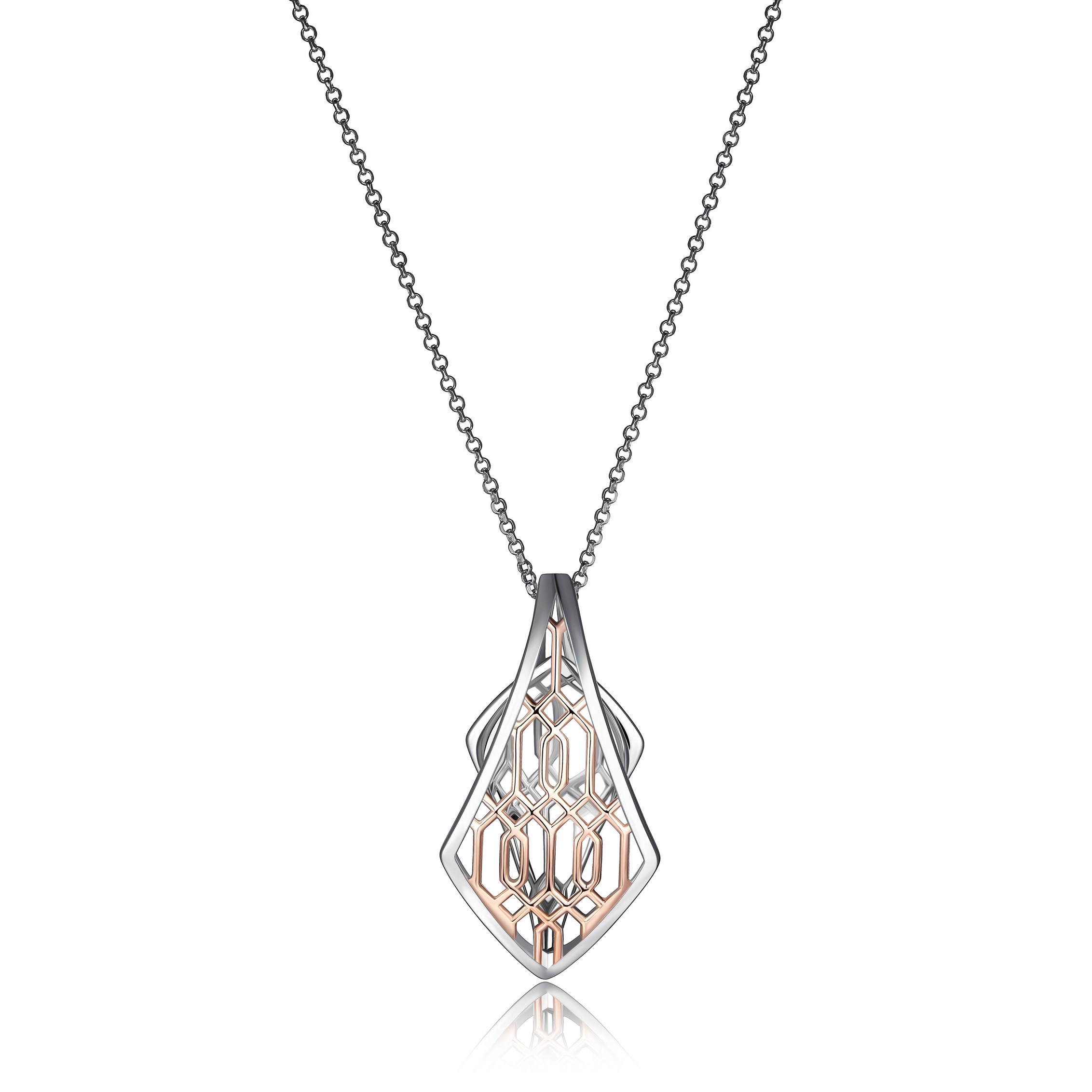 ELLE Lattice Two Tone Layer Spear Necklace - Silver