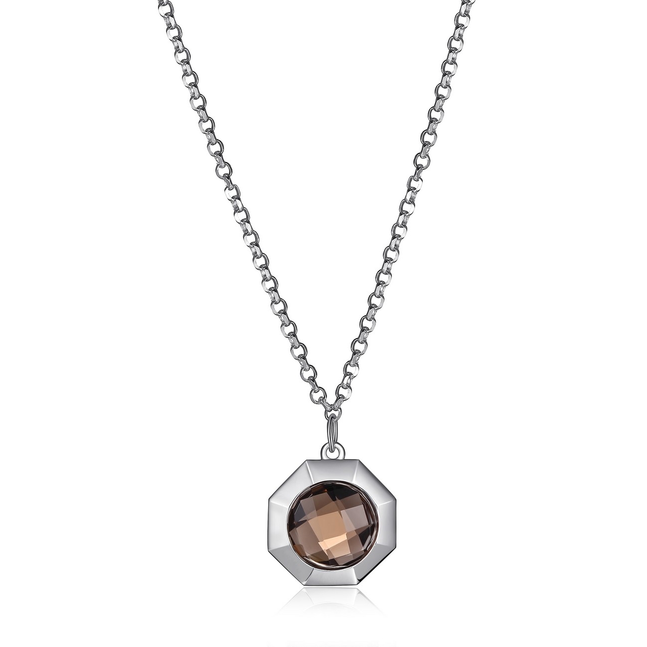 ELLE Edge Smoky Quartz Short Necklace - Silver