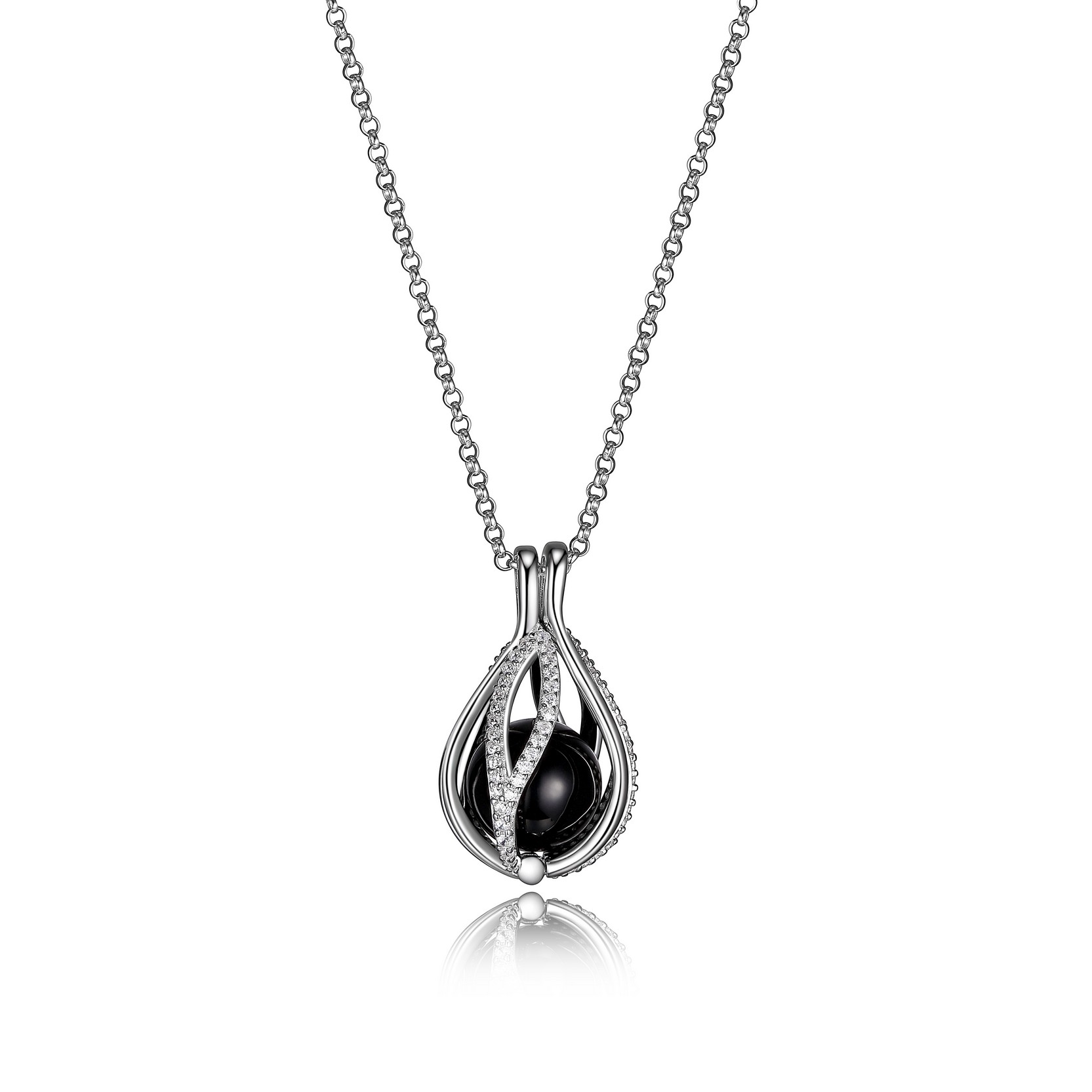 ELLE Moon Shadow Removable Caged Pendant Necklace - Silver