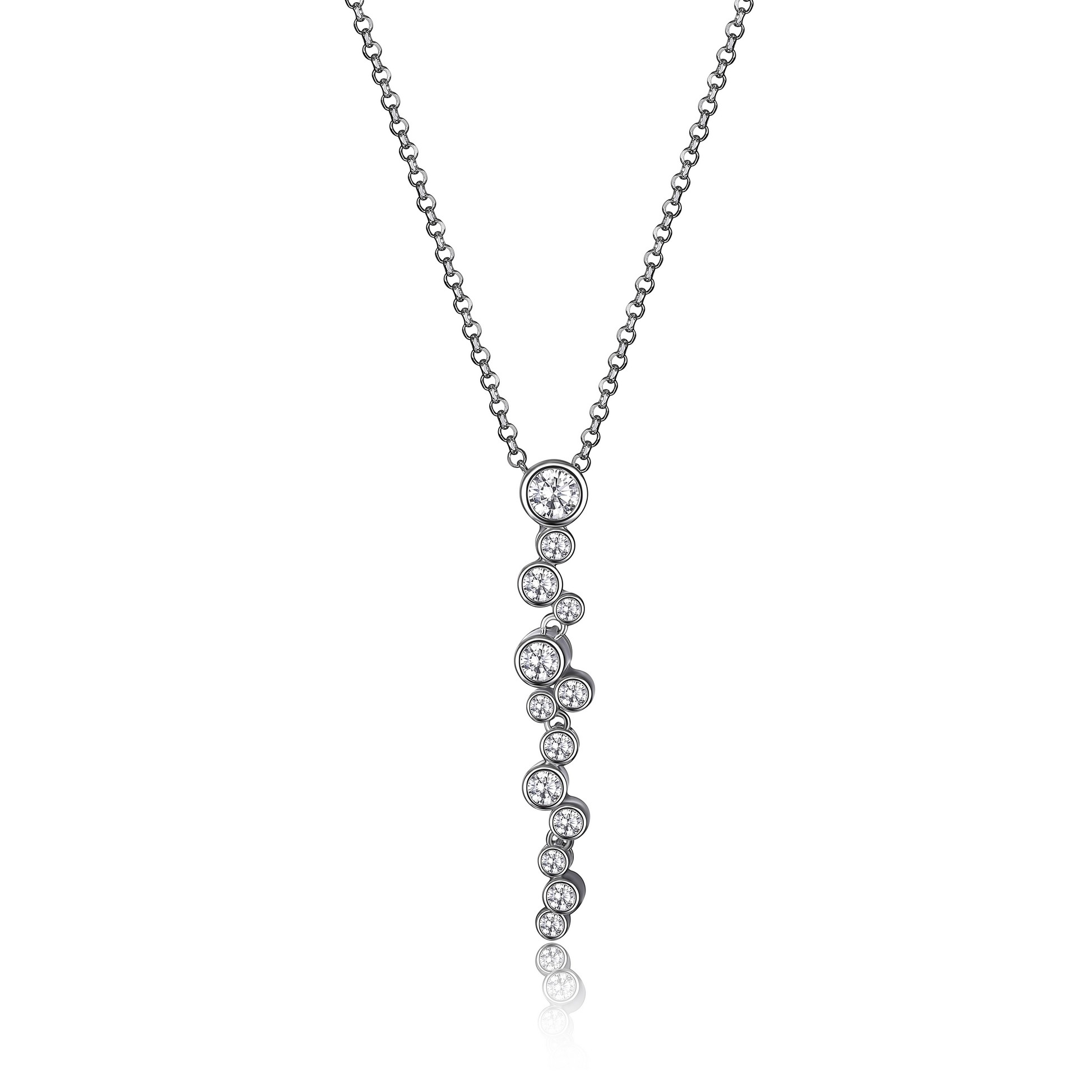 ELLE Bubble Cubic Zirconia Linear Drop Necklace - Silver