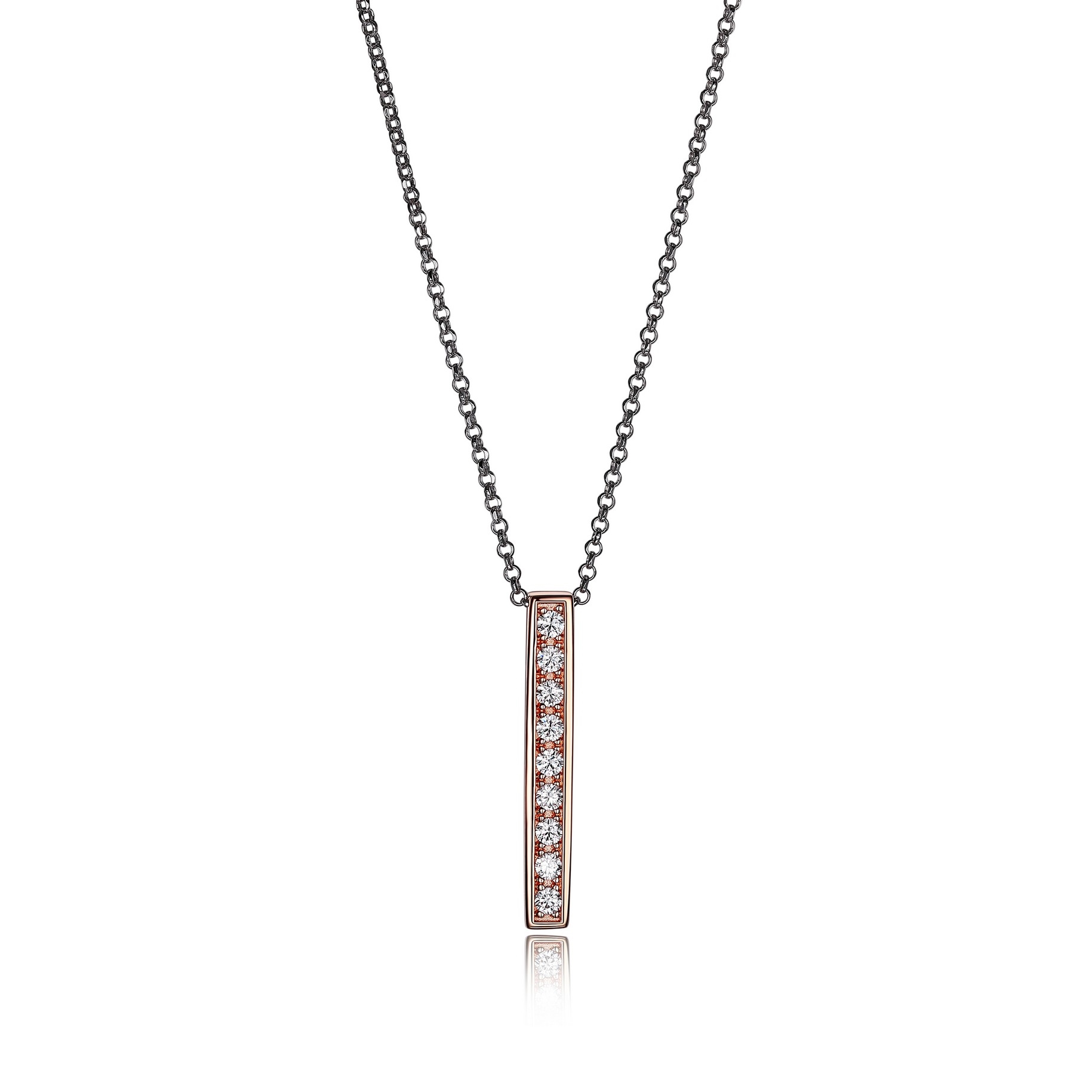 ELLE Horizon Cubic Zirconia Vertical Bar Two Tone Necklace