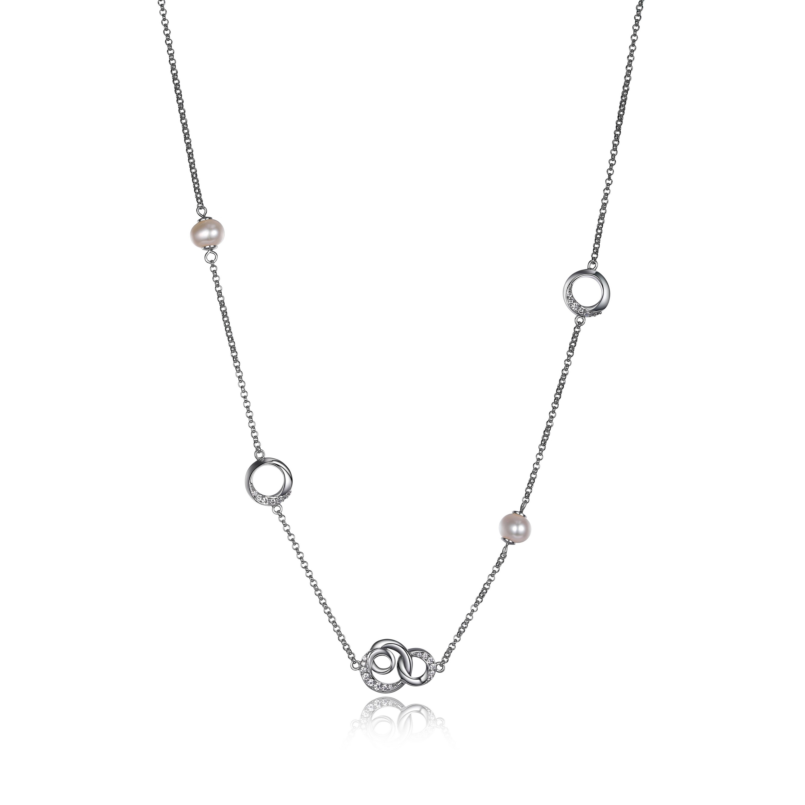 ELLE Majestic Infinity White Pearl Station Necklace - Silver