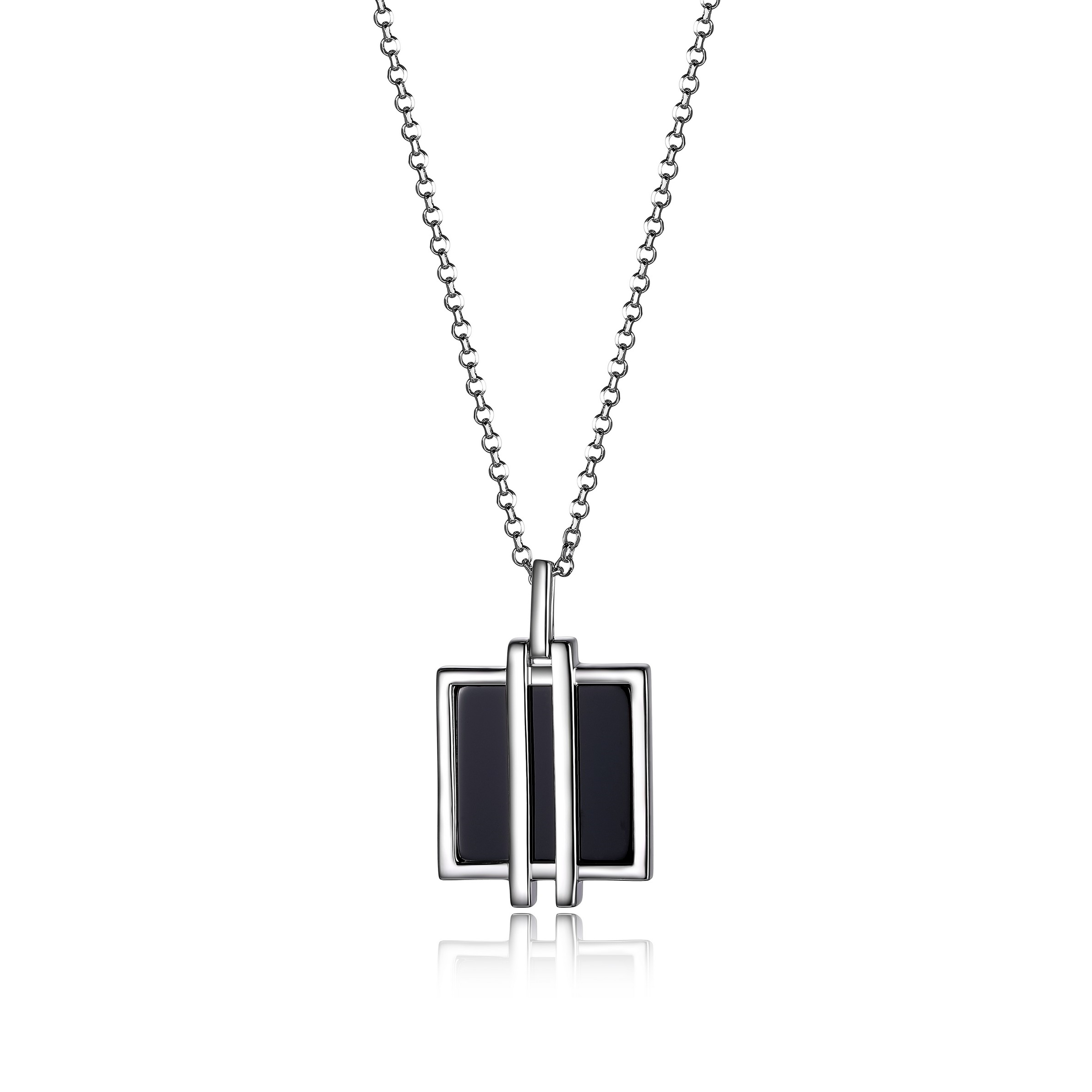 ELLE Midnight Square Black Agate Necklace - Silver