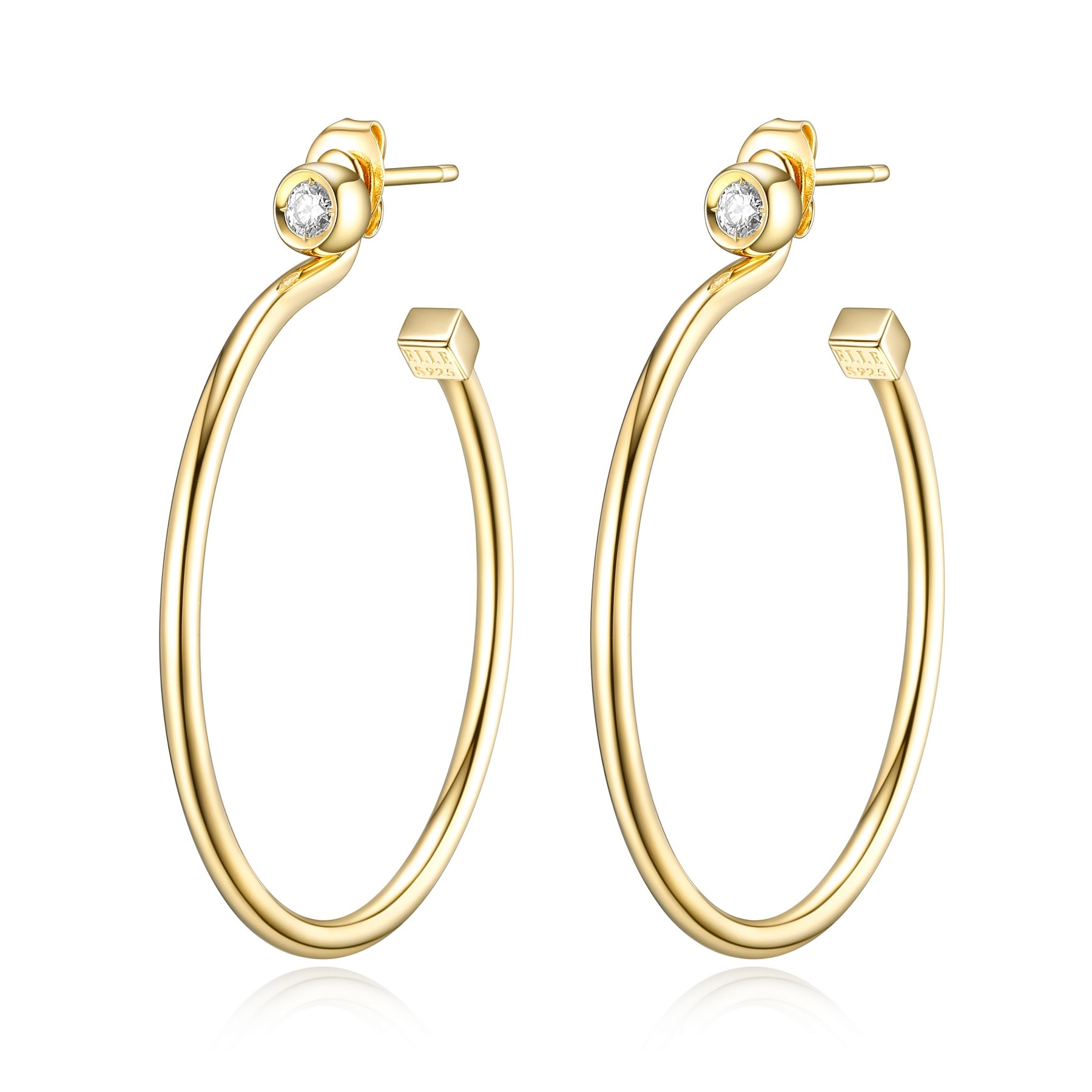 ELLE Bubble Round Cubic Zirconia Stud and Removable Earrings - Gold