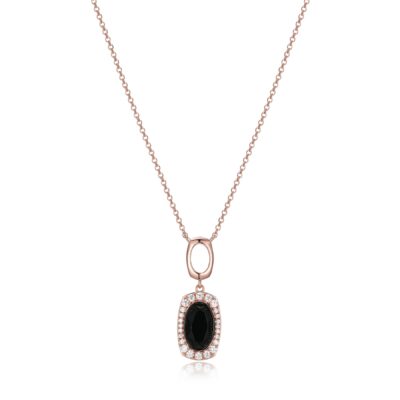 ELLE Aureole Oval Black Agate and Cubic Zirconia Necklace - Rose Gold