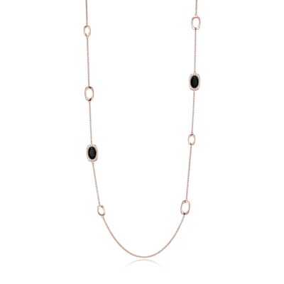 ELLE Aureole Oval Station Black Agate and Cubic Zirconia Necklace