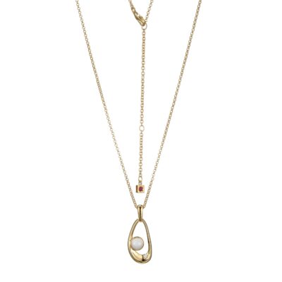 ELLE Satellite White Moonstone and Moissanite Pendant Necklace - Gold